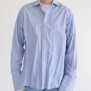 Vintage Burberry London Blue Stripe Button Down  made in USA Dress Shirt